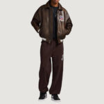 Men’s Avirex Real Leather Jacket Brown Flight Bomber American Varsity