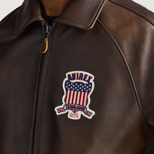 Men’s Avirex Real Leather Jacket Brown Flight Bomber American Varsity