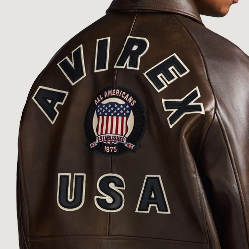 Men’s Avirex Real Leather Jacket Brown Flight Bomber American Varsity