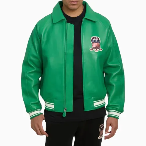 Mens-Avirex-Real-Leather-Jacket-Green-Flight-Bomber-American-Varsity-1-1