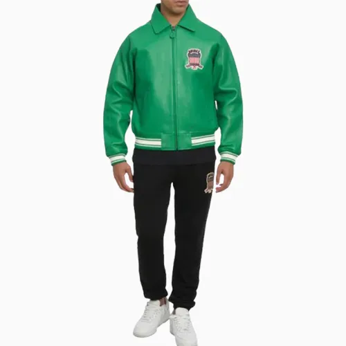 Men’s Avirex Real Leather Jacket Green Flight Bomber American Varsity