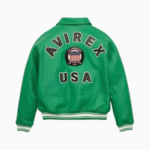 Men’s Avirex Real Leather Jacket Green Flight Bomber American Varsity