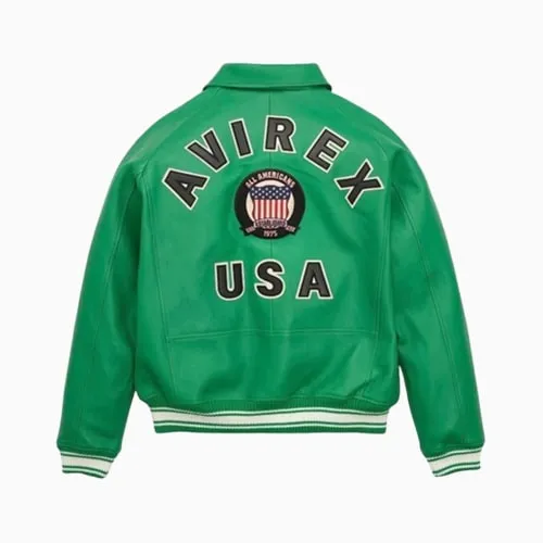 Men’s Avirex Real Leather Jacket Green Flight Bomber American Varsity