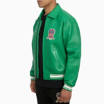 Men’s Avirex Real Leather Jacket Green Flight Bomber American Varsity