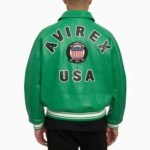 Men’s Avirex Real Leather Jacket Green Flight Bomber American Varsity