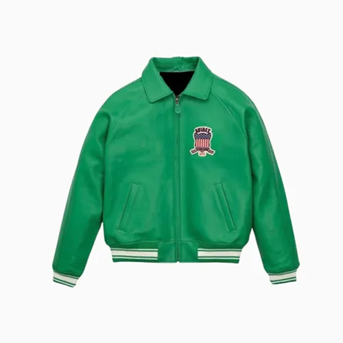 Men’s Avirex Real Leather Jacket Green Flight Bomber American Varsity