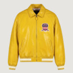 Men’s Avirex Real Leather Jacket Mustard Flight Bomber American Varsity