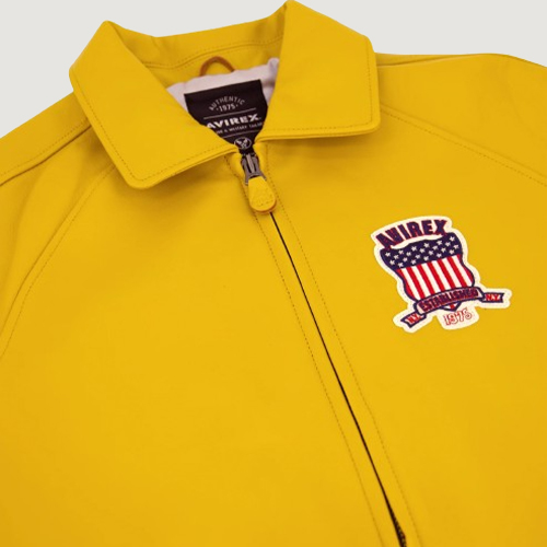 Men’s Avirex Real Leather Jacket Mustard Flight Bomber American Varsity