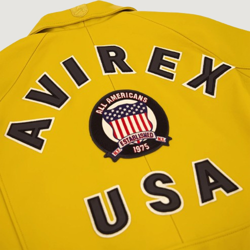 Men’s Avirex Real Leather Jacket Mustard Flight Bomber American Varsity