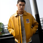 Men’s Avirex Real Leather Jacket Mustard Flight Bomber American Varsity