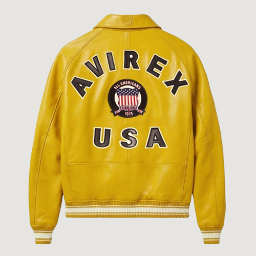 Men’s Avirex Real Leather Jacket Mustard Flight Bomber American Varsity 2