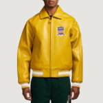 Men’s Avirex Real Leather Jacket Mustard Flight Bomber American Varsity