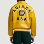 Men’s Avirex Real Leather Jacket Mustard Flight Bomber American Varsity