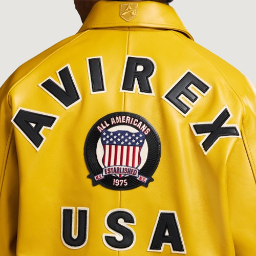 Men’s Avirex Real Leather Jacket Mustard Flight Bomber American Varsity
