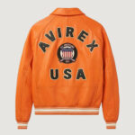 Men’s Avirex Real Leather Jacket Orange Flight Bomber American Varsity