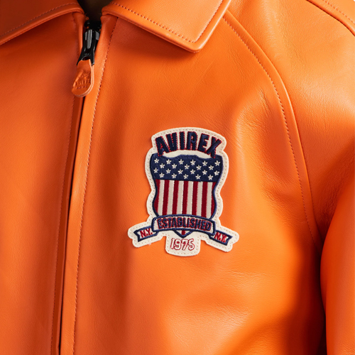 Men’s Avirex Real Leather Jacket Orange Flight Bomber American Varsity