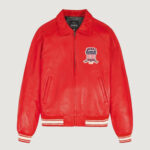 Men’s Avirex Real Leather Jacket Salvage Red Flight Bomber American Varsity