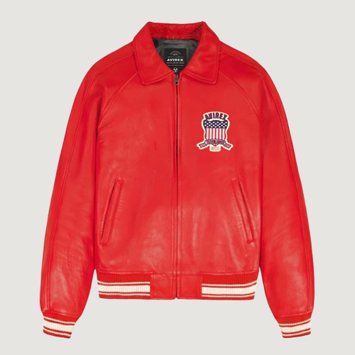 Men’s Avirex Real Leather Jacket Salvage Red Flight Bomber American Varsity