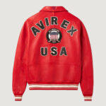 Men’s Avirex Real Leather Jacket Salvage Red Flight Bomber American Varsity
