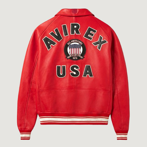 Men’s Avirex Real Leather Jacket Salvage Red Flight Bomber American Varsity 2