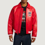 Men’s Avirex Real Leather Jacket Salvage Red Flight Bomber American Varsity