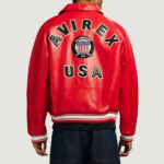 Men’s Avirex Real Leather Jacket Salvage Red Flight Bomber American Varsity