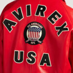 Men’s Avirex Real Leather Jacket Salvage Red Flight Bomber American Varsity