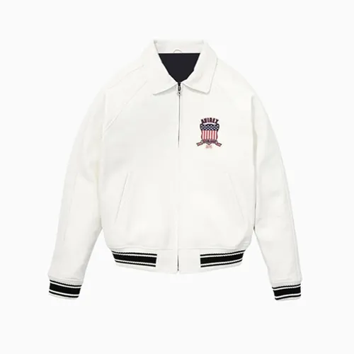 Men’s Avirex Real Leather Jacket White Flight Bomber American Varsity