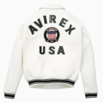 Men’s Avirex Real Leather Jacket White Flight Bomber American Varsity