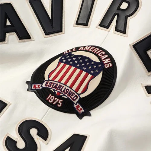 Men’s Avirex Real Leather Jacket White Flight Bomber American Varsity