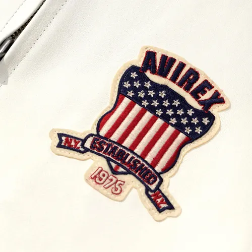 Men’s Avirex Real Leather Jacket White Flight Bomber American Varsity