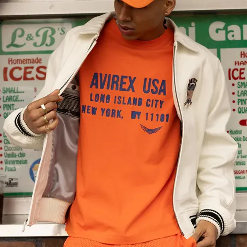 Men’s Avirex Real Leather Jacket White Flight Bomber American Varsity