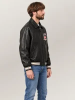 Men's Avirex Real Leather Jacket Black Flight Bomber American Varsity