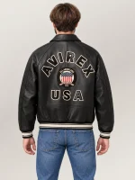 Men's Avirex Real Leather Jacket Black Flight Bomber American Varsity