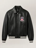 Men's Avirex Real Leather Jacket Black Flight Bomber American Varsity