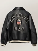 Men's Avirex Real Leather Jacket Black Flight Bomber American Varsity