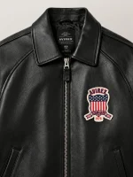 Men's Avirex Real Leather Jacket Black Flight Bomber American Varsity