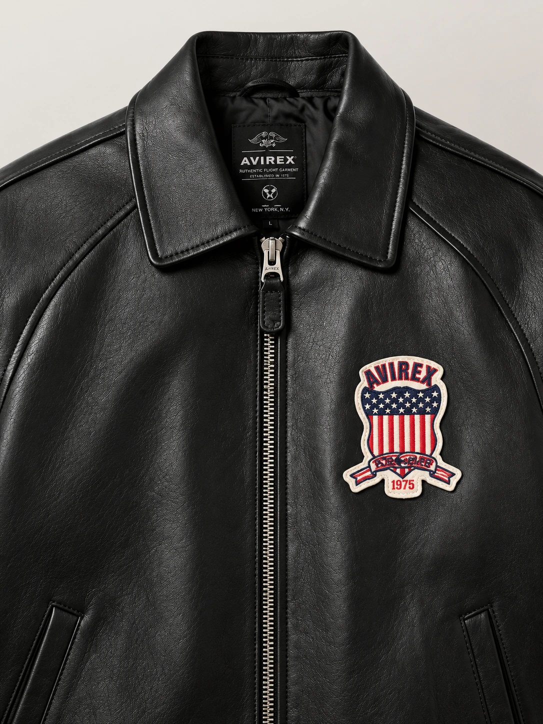 Men's Avirex Real Leather Jacket Black Flight Bomber American Varsity