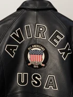Men's Avirex Real Leather Jacket Black Flight Bomber American Varsity