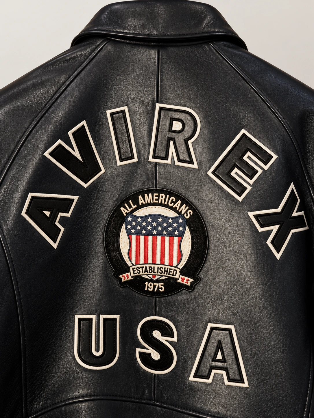 Men's Avirex Real Leather Jacket Black Flight Bomber American Varsity