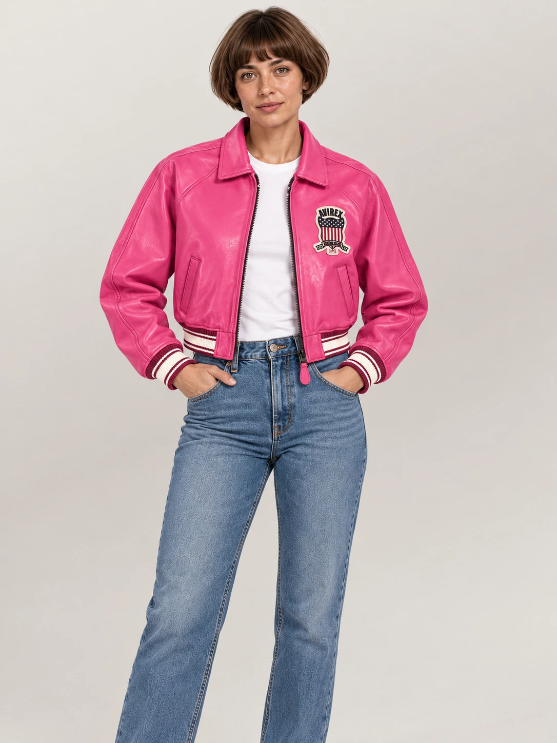 Women’s Avirex Cropped Icon Pink Bomber Jacket