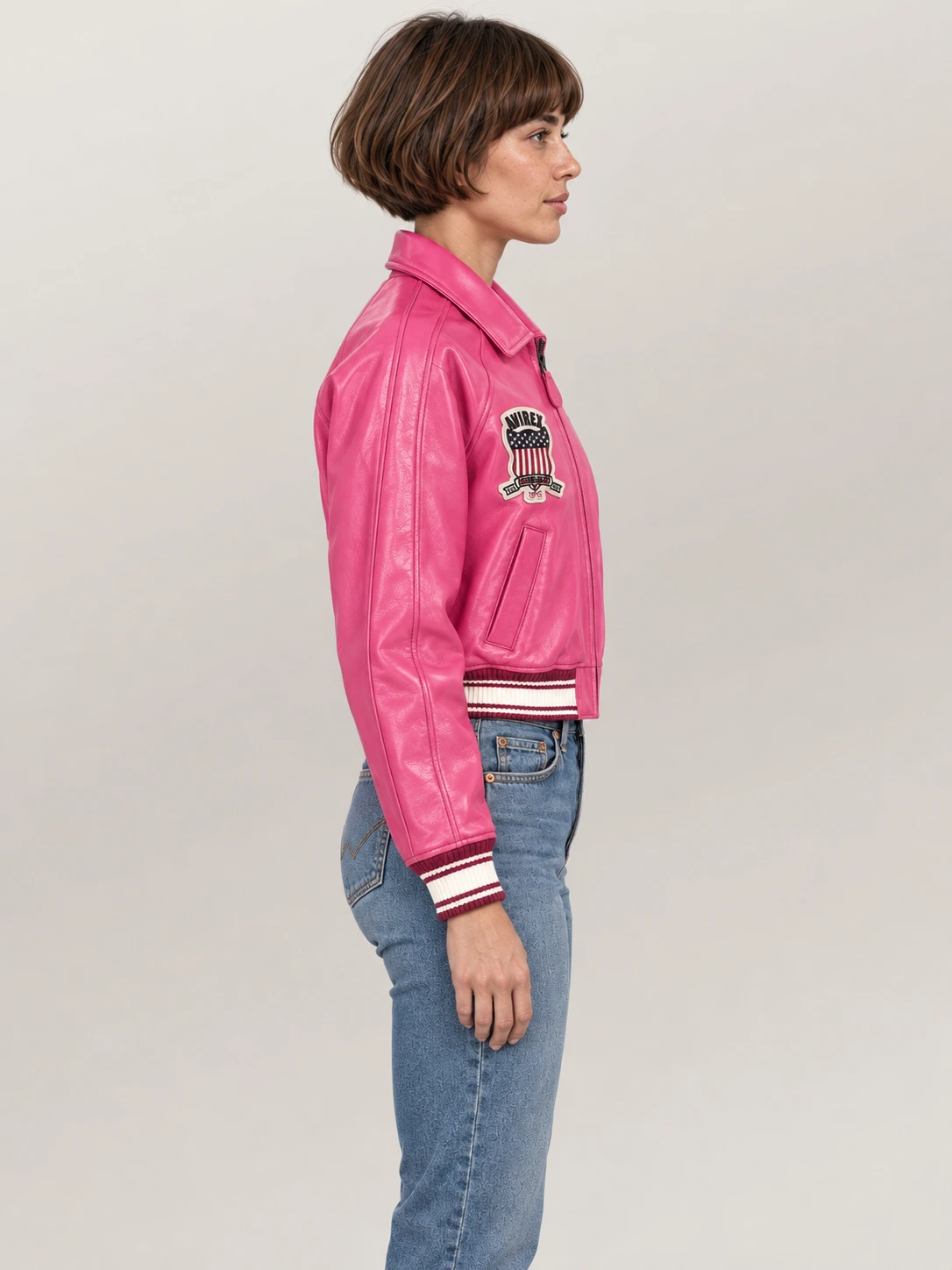 Women’s Avirex Cropped Icon Pink Bomber Jacket