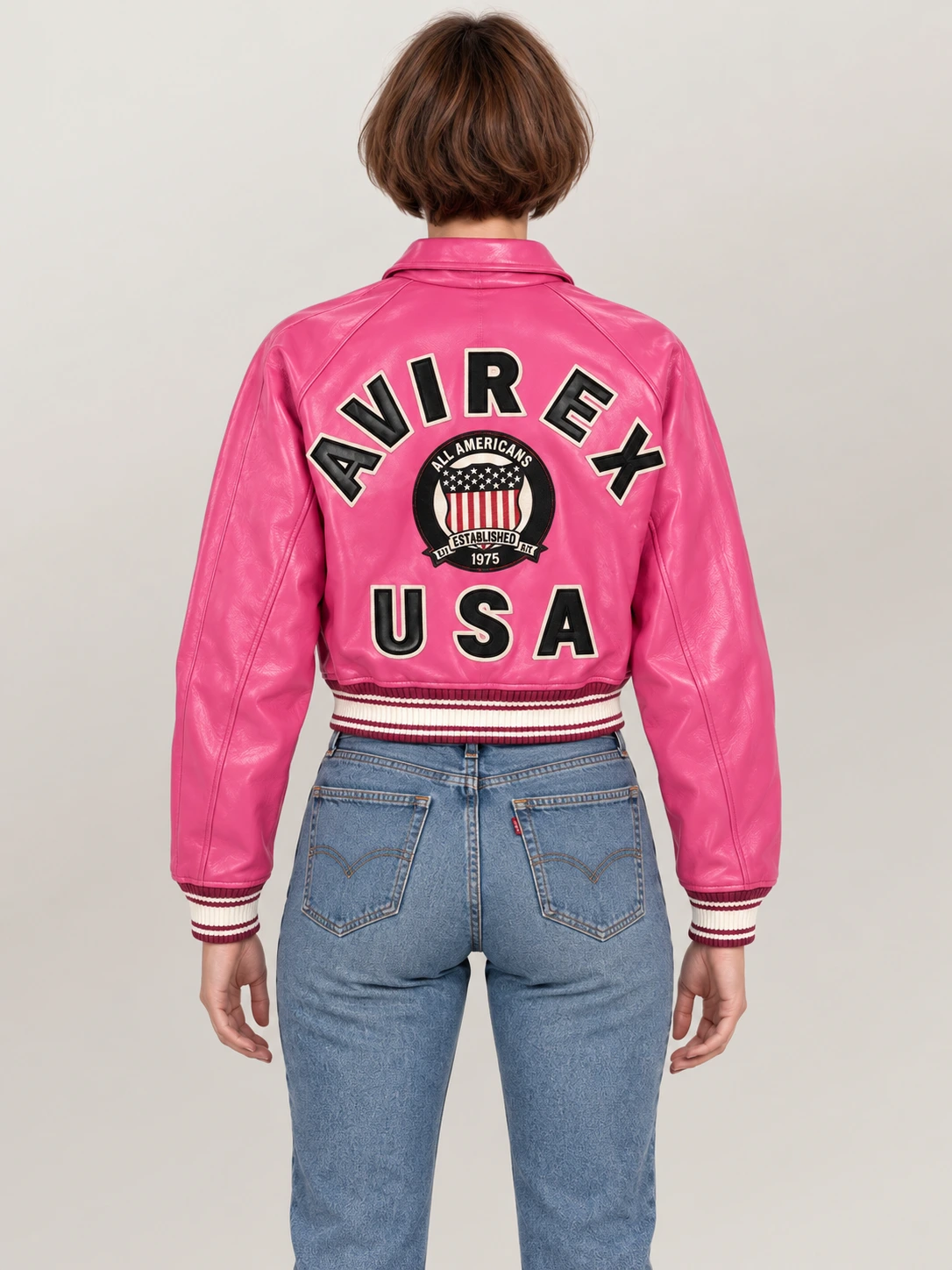 Women’s Avirex Cropped Icon Pink Bomber Jacket