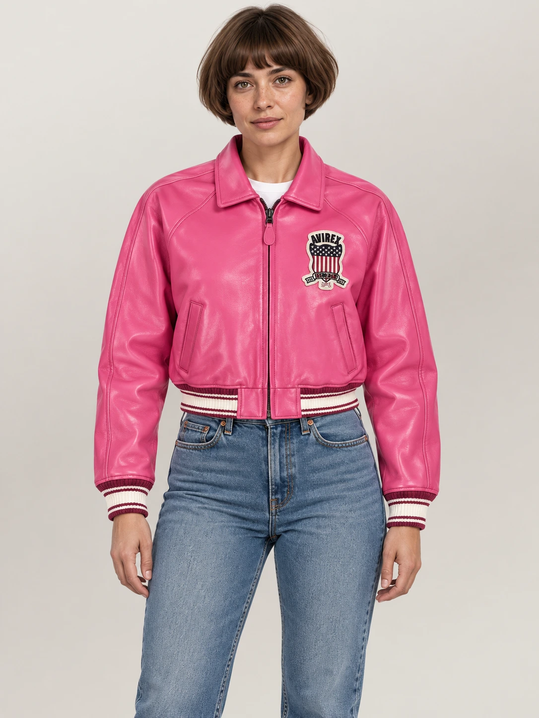 Women’s Avirex Cropped Icon Pink Bomber Jacket