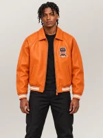 Men’s Avirex Real Leather Jacket Orange Flight Bomber American Varsity