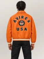 Men’s Avirex Real Leather Jacket Orange Flight Bomber American Varsity