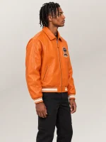 Men’s Avirex Real Leather Jacket Orange Flight Bomber American Varsity