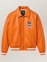 Men’s Avirex Real Leather Jacket Orange Flight Bomber American Varsity