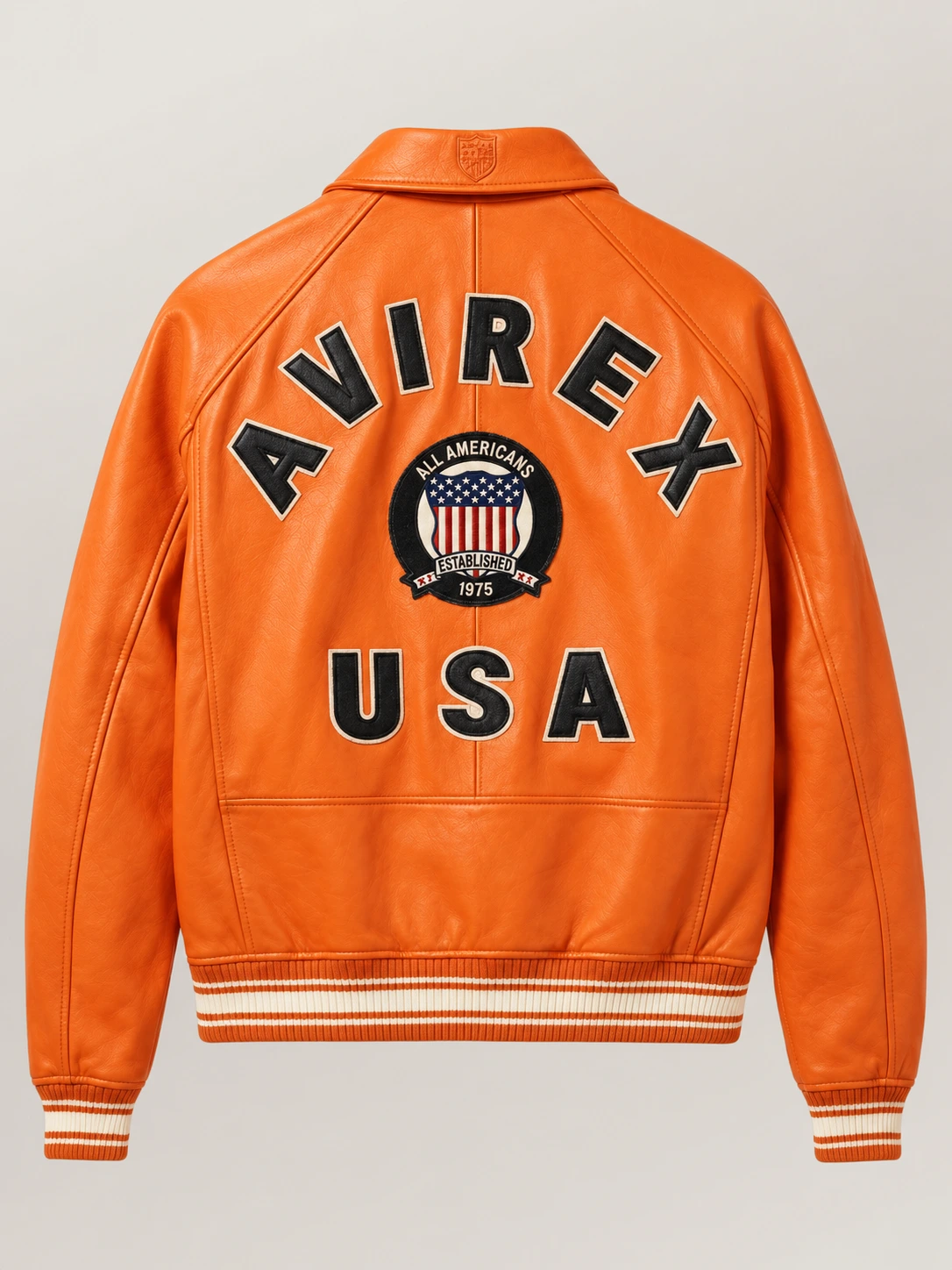 Men’s Avirex Real Leather Jacket Orange Flight Bomber American Varsity