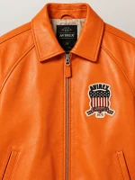 Men’s Avirex Real Leather Jacket Orange Flight Bomber American Varsity